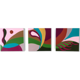 abstract plant designs painted on three wood panels