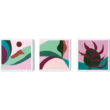 mauve and neutral colors abstract plant shapes painted on three wood panels