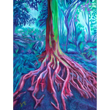 Oil painting of a colorful moreton bay fig and ficus tree at the San Diego Zoo in Balboa Park, San Diego, CA