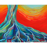 oil painting of a colorful and psychedelic moreton bay fig tree in Allerton Garden, Kauai Hawaii