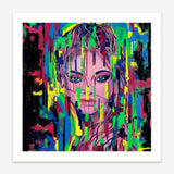 Female portrait art print with glitchy texture and pixels obstructing her face