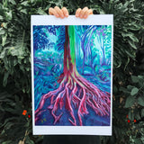 Colorful art print of a ficus tree at the San Diego Zoo and Balboa Park photographed in front tropical plants
